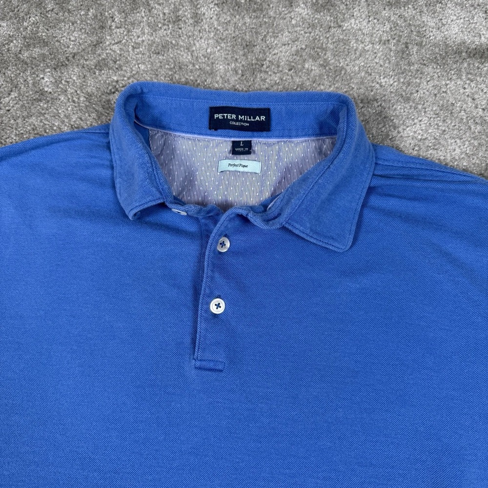 Peter‎ Millar Collection Shirt Mens Large Blue Perfect Pique Polo Golf Casual